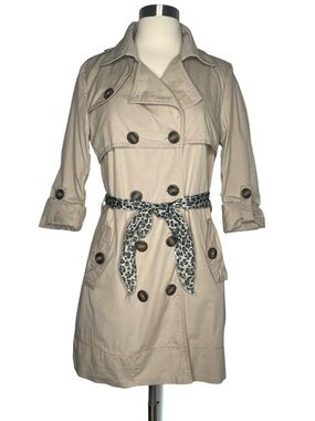 BESS Trench Coat Dress Khaki Size M Safari ShirtDress Lace Lined 3/4 Long Sleeve
